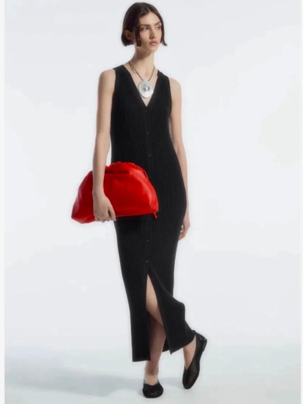 Buttoned Rib-Knit Maxi Dress - XS - Picture 2 of 7